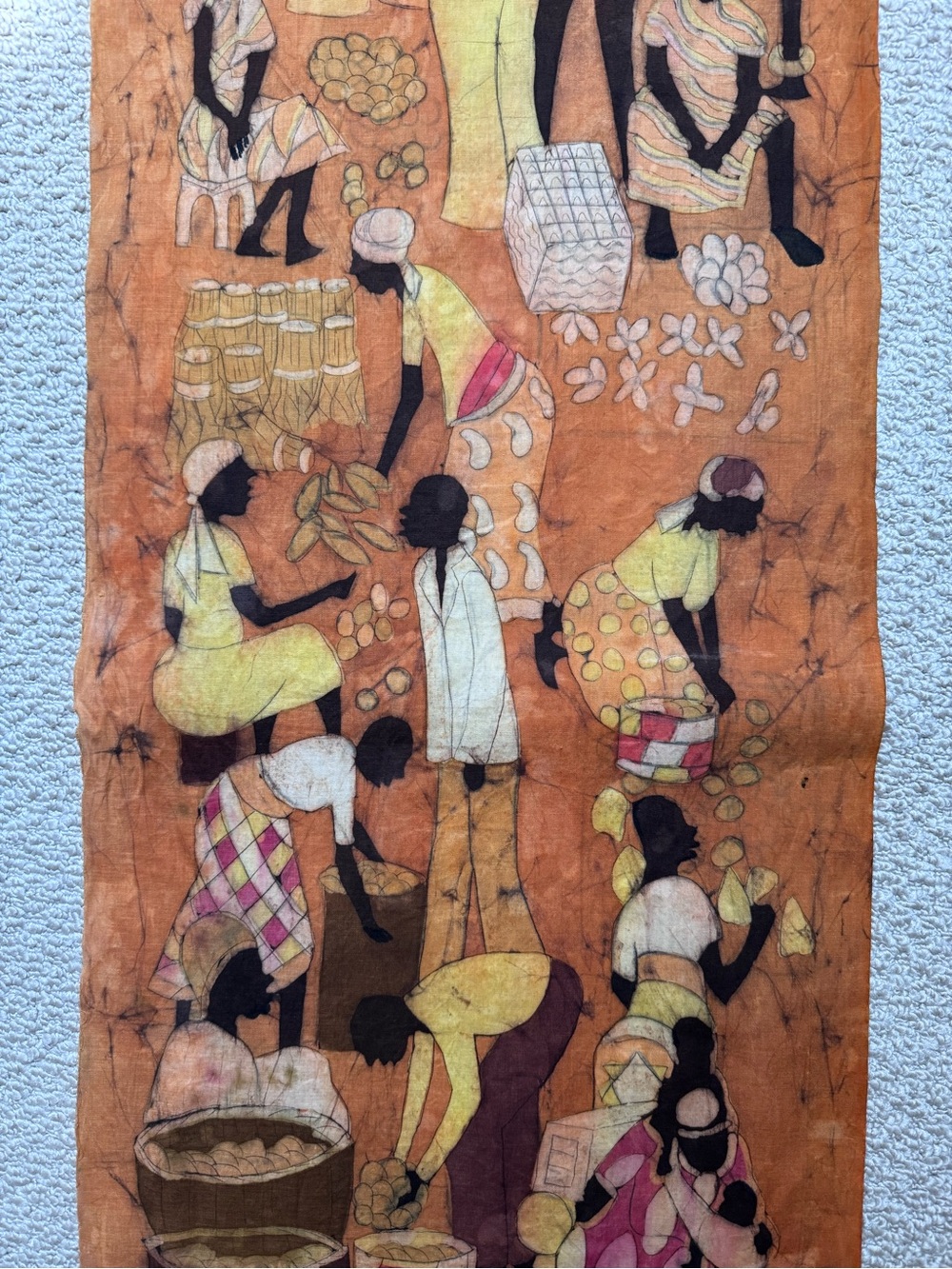 Handcrafted African Market Scene Batik Wall Art